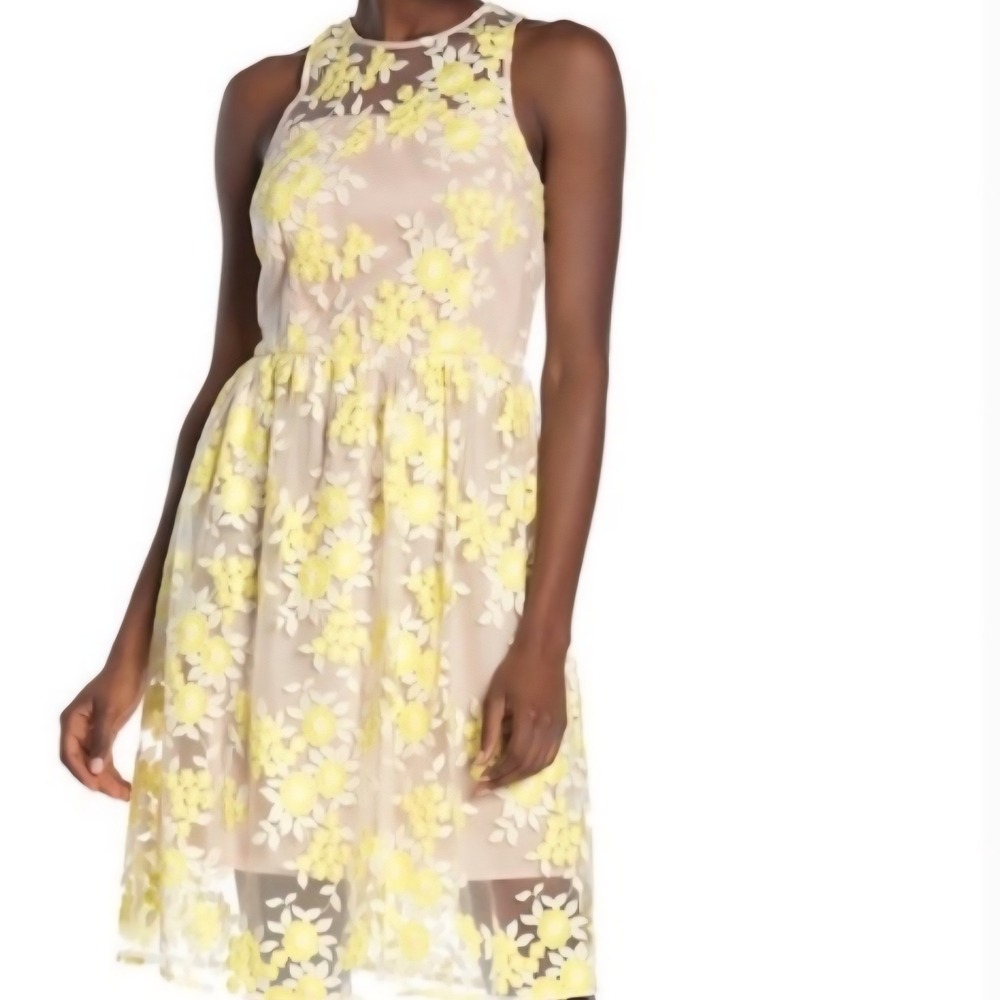 Trina Turk Arroyo Lace Dress  Embroidery Floral sheer prom party resort